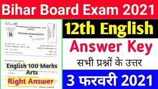 English Answer Key 2021 Arts  English 100 Marks Question paper 2021  12th English 100 Marks Bseb