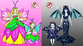 Mother And Daughter Butterfly VS Vampire Costume Dress Up - Barbie Story & Crafts  WOA Doll Stories