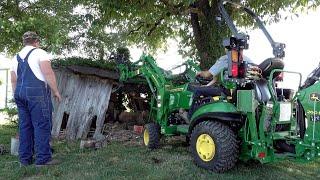 Chicken House Full Of Memories Demolition Easy and Fun with 1025R Tractor and Grapple