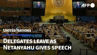 Large number of delegates leave UN General Assembly as Netanyahu speaks  AFP