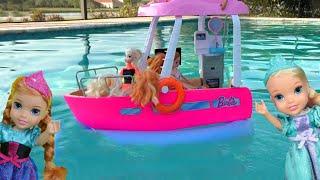 Boat day  Elsa & Anna toddlers - sailing - swimming - Barbie dolls