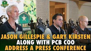 Jason Gillespie and Gary Kirsten along with PCB COO address a press conference in Lahore  PCB  MA2