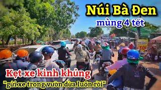 Cảnh kẹt xe kéo dài ở núi Bà Đen ngày mùng 4 tết - Gửi xe trong vườn cao su vườn dừa vườn tràm..