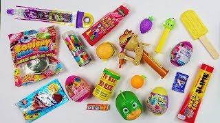 Mixing crazy candy opening toy candy dispensers Pikmi Pops Barbie MLP surprise eggs slime candy