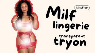 4K TRANSPARENT Lingerie TRY ON  MILF Natural Curvy Body