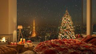 4K Cozy Bedroom Christmas Tokyo  Fireplace Ambience  Jazz Music for Relax and Study