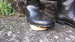 Nokian rubber boots stomping on burger