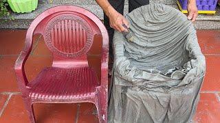 Unique Ideas From Scrap And Cement  How To Make Flower Pots Lamps From Broken Plastic Chairs