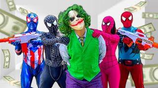 TEAM SPIDER-MAN vs BAD GUY TEAM  Rescue Pink From JOKER ??  Nerf War Movie  By Follow Me