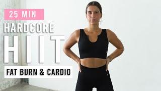 25 Min Hardcore Full Body HIIT Workout For Fat Burn & Cardio  No Equipment  At Home  No Repeats