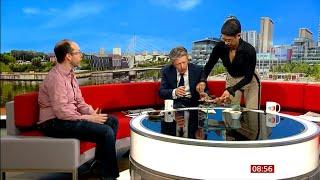 BBC Breakfast  Eating a muffin made from insects. Strange noise in studio before Nana drank tea ?