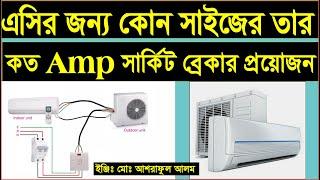 কত টন এসির জন্য কোন সাইজের তার কত Amp সার্কিট ব্রেকার প্রয়োজন।Determining wire and mcb size for AC