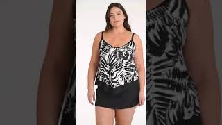 Maxine Plus Size Shadow Leaves Flutter Tankini Top  SwimOutlet.com