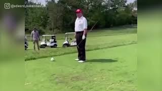 President Trump chirps President Joe Biden after bombing a drive on the golf course