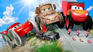 BIG LIGHTNING McQUEEN TOW MATER and Small Pixar Cars vs DOWN OF DEATH in BEAMNG DRIVE