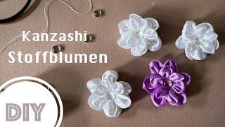 DIY Anleitung Kanzashi Stoffblumen selber machen Fabric Flower Tutorial for beginner BinnBonn