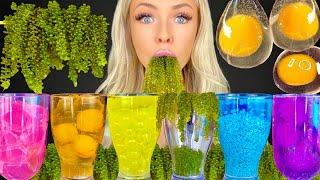 ASMR SEA GRAPES EATING SOUNDS RAW EGG YOLK EDIBLE WATER BOTTLE FROG EGGS RAINBOW DRINKS MUKBANG 먹방