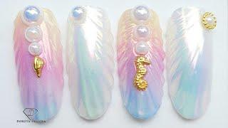 Aurora nails. Multi chrome aurora shell nail art. Summer nail design.