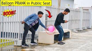 Balloon Prank in Public Seat  Popping Balloon Blast in Public Seat  CRAZY REACTION  4 Minute Fun