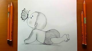 disegni facile  Come disegnare Un bambino carino con uno scenario di disegno a farfalla