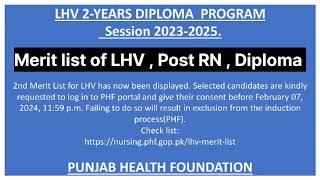 Merit list of LHV  Post RN  Diploma  Specialization  Closing merit  consent date