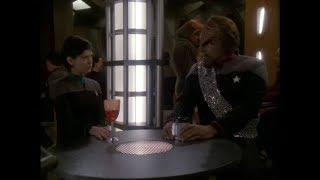 Lieutenant Ezri Dax talk to Lt. Commander Worf