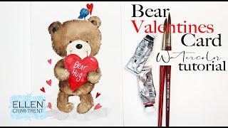 Watercolor Cute Bear Valentines Day Card tutorial