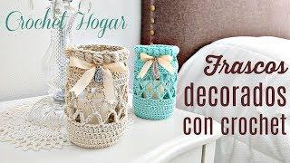 COMO DECORAR FRASCOS PARA PORTAVELAS  CROCHET HOGAR