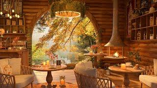 4K Autumn Afternoon in Forest Coffee Shop Ambience  Background Jazz Music to Relax Study Work