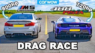 BMW M5 800hp v Ferrari 488 Pista - DRAG RACE