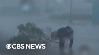 Weather Channels Jim Cantore hit by tree branch during Hurricane Ian coverage