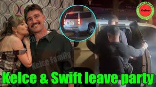 Travis Kelce & Taylor Swift leave Mom Donna Kelces 72nd birthday party in New York