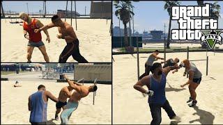 GTA V - NPCs Fighting each other #1  BODYBUILDERS Crazy Beach Fight