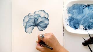 How to Paint Transparent Watercolor Flower blue layered silk flower tutorial