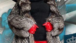 Angora sweater  latex gloves and fur coat