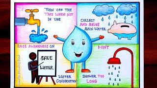 Save Water Save Life easy Drawing  World Water Day Poster Drawing  How to draw Save water Poster