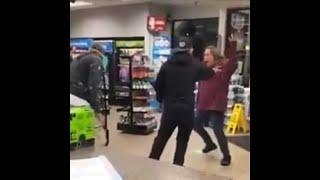 White Guy almost beats up 77 inch black guy.