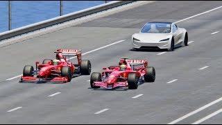 Tesla Roadster vs Ferrari F1 2008 vs Ferrari F1 2009 - Drag Race