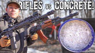 AR-15 vs AK-47 vs 100lbs of CONCRETE Penetration Test