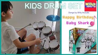 Toy Drum Set for Kids - Playing the Baby Shark and Happy Birthday Song Willys Toys