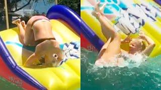 GIRL FALLS DOWN WATER SLIDE  FUNNY VIDEOS