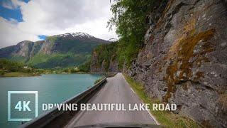 Road Trip by Lake Mountains in Norway Lovatnet Loen 4K60fps