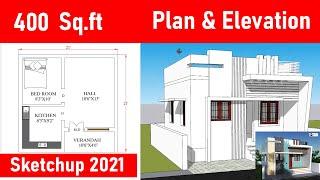 Sketchup tutorial  3D Small house building Front Elevation Design