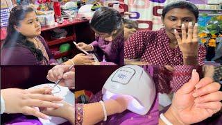 First Time Try Gel Nails Extension In Parlourঘুরতে যাওয়ার আনন্দে ননদ বৌদি ফেক নেলস বানালাম #nails