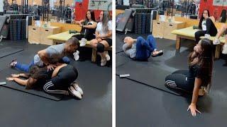 Girl Farts Whilst Stretching With Trainer