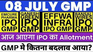 EMCURE PHARMA IPO GMP  BANSAL WIRES IPO GMP  GANESH GREEN IPO GMP  EFFWA INFRA IPO GMP 