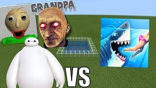 BAYMAX BALDIS BASICS & GRANDPA HORROR vs HUNGRY SHARK in Minecraft PE