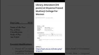 Library Attendant 05 jobs Shyama Prasad Mukherji College Women  Latest library jobs 2024  telugu