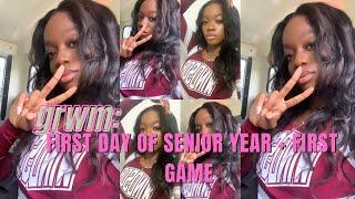back to school vlog first day of senior year + first football game makeup hair classes + more
