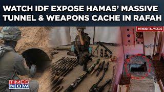 IDF Exposes Hamas Massive Tunnel Weapons In Gazas Rafah RPGs Grenades Inside Wardrobes Watch